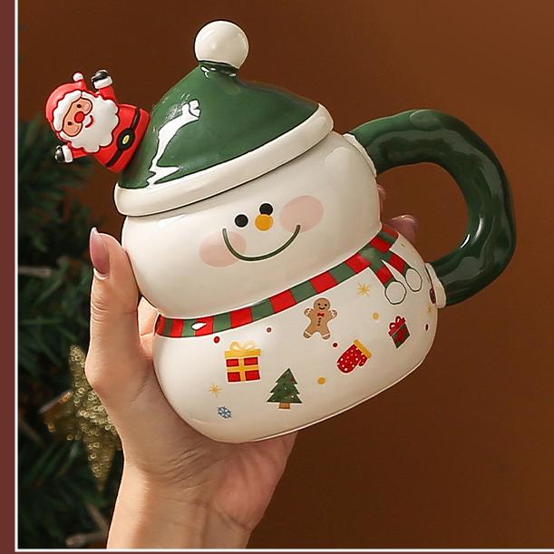Christmas Themed Ceramic Mug with Lid