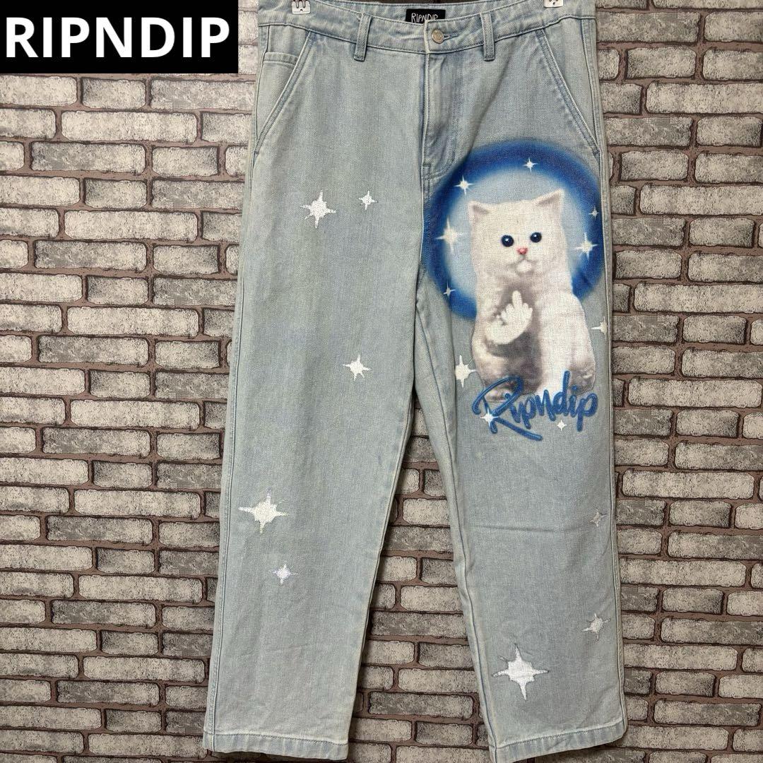 

[USED] Popular RIPNDIP cat-painted denim pants worn by Stray Kids Reno