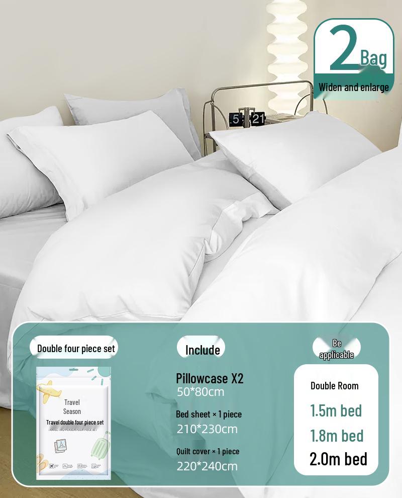 Portable Disposable Bed Sheet & Pillowcase Set: Anti-Dirty, Thickened Four-Piece Travel Kit for Double & Single Beds