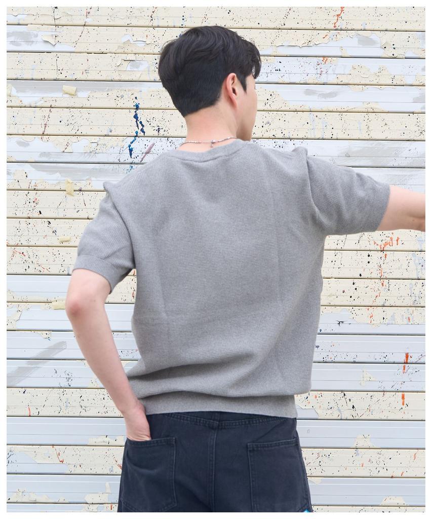 DOUBLE JD Round 1-Button Knit Short Sleeve T-Shirt