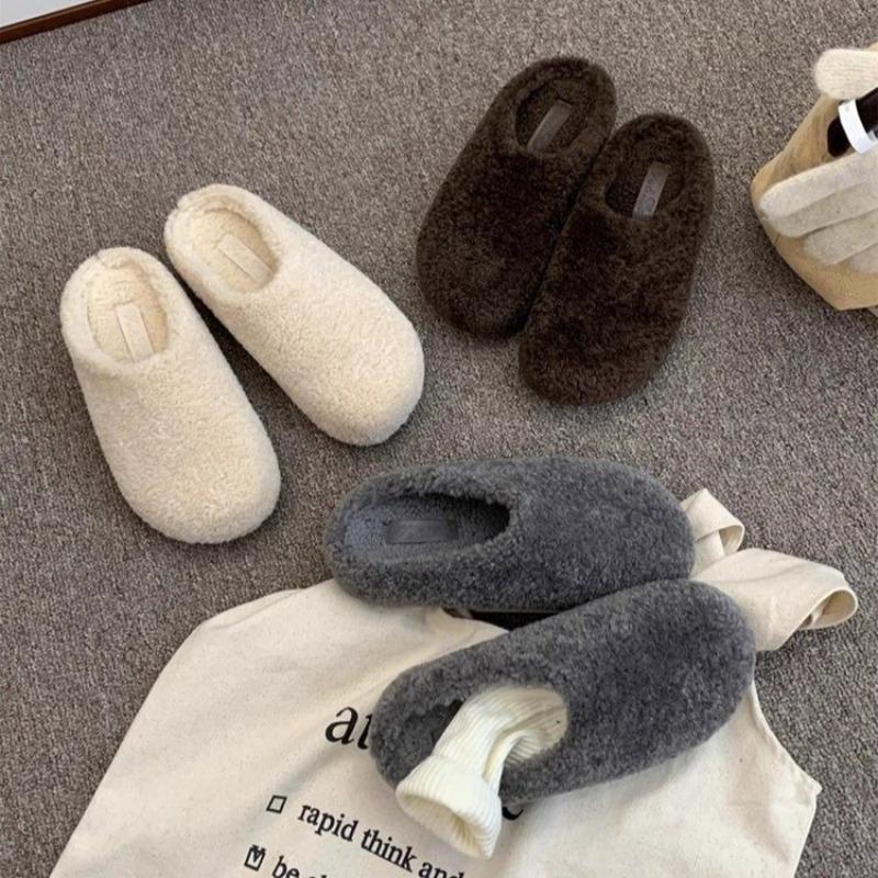 Autumn Design Women's Mules Slippers Platform Flats Outdoor Slides Fashion Slip On Woolen Fabric Shoes