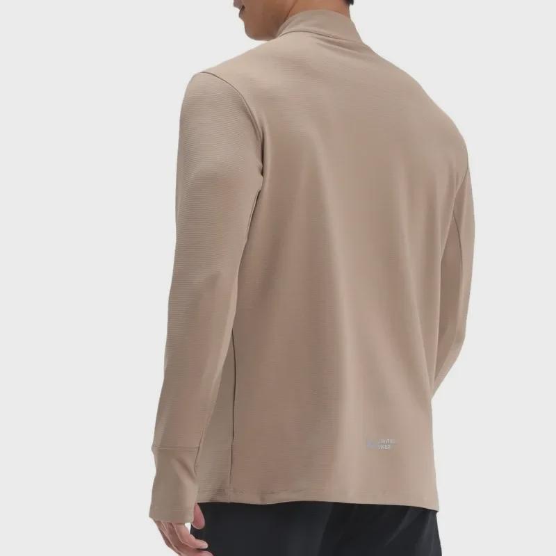 Dijia Men's Quick-Dry Running Pullover: Long-Sleeve, Stand-Up Collar, Half-Zip, Finger Protection for Fitness Training.