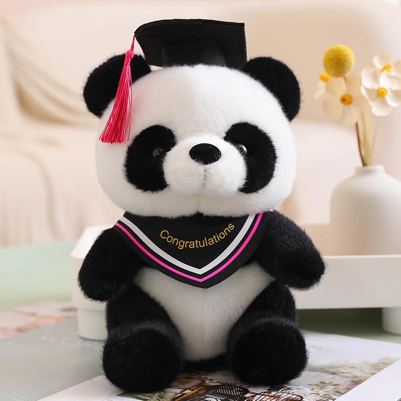 25cm Kawaii Doctor Panda Plush Toys Kawaii Panda Bears with Doctorial Hat Plushie Doll Stuffed Animal Toy Kids Graduation Gift