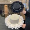 1pc Sweet Japanese Style Pearl-trimmed Straw Hat for Women, Outdoor Spring/summer Wide Brim,outdoor Sun Protection Hat for Beach