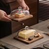 Acacia Wood Glass Cover Butter Box Cheese Plate with Knife Butter Plate Wooden Dessert Plate Cake Pastry Tray Kitchen Utensils