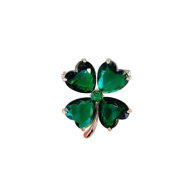 23 Green Zircon Four-Leaf Clover Brooch: Women's High-End Suit Coat Corsage Pin