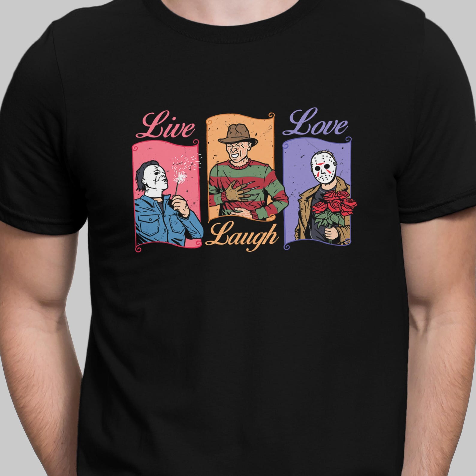 Live Laugh Love T Shirt Funny Horror T-Shirt Funny Halloween Shirt 2XL