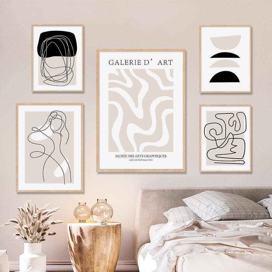 Boho AbstractPosters  Geometric Beige Wall Art Women Body Line Canvas Painting Print Pictures Living Room Gallery Interior Decor