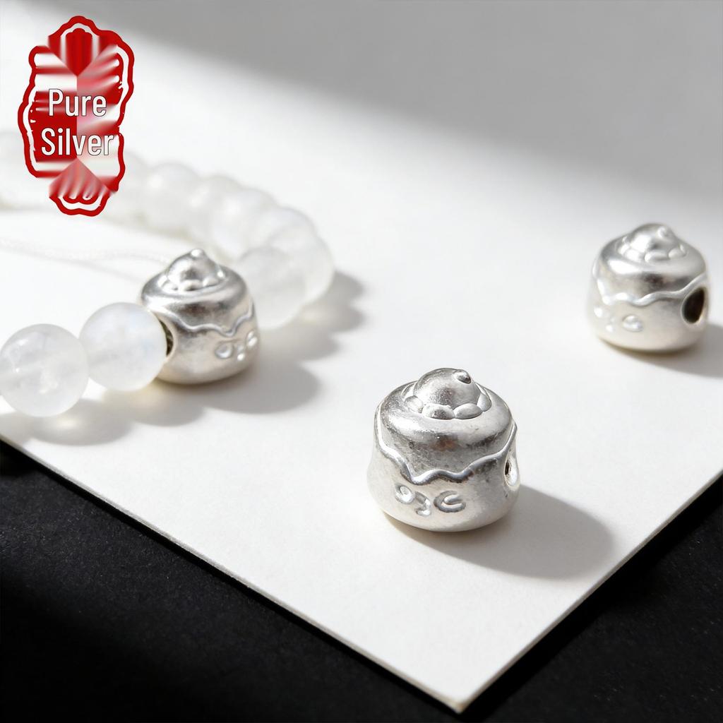 Sterling Silver 999 Cake Bead DIY Jewelry Spacer - Cute Kawaii Shapes Bracelet Accessories