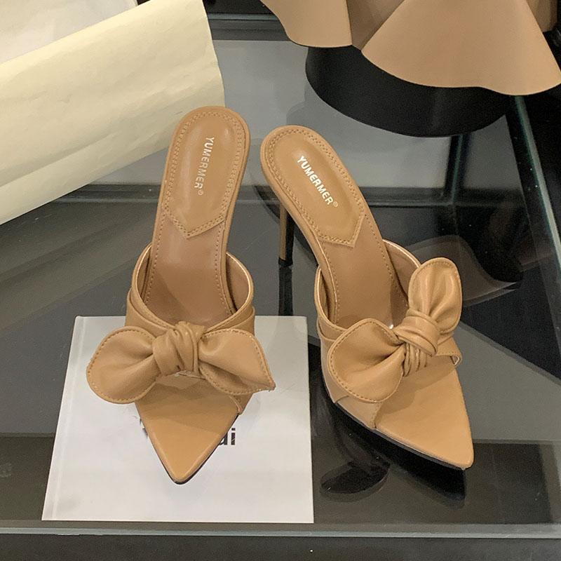 Fashion 2025 New Footwear Female Super High Heels Pumps Slides Shoes For Women Pointed Toe Fashion Butterfly-Knot Ladies Heels Shoes