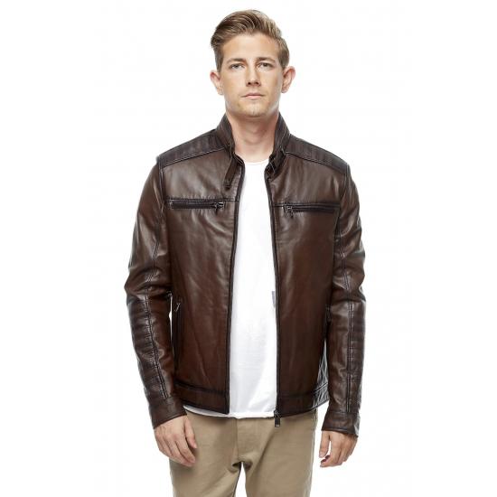 

Мужские куртки Мужская кожаная куртка Alvaro Brown Slim Fit
