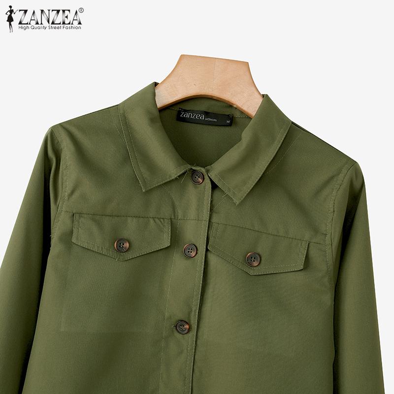 ZANZEA Damen Umlegekragen Einfarbig Locker Langarm Bluse