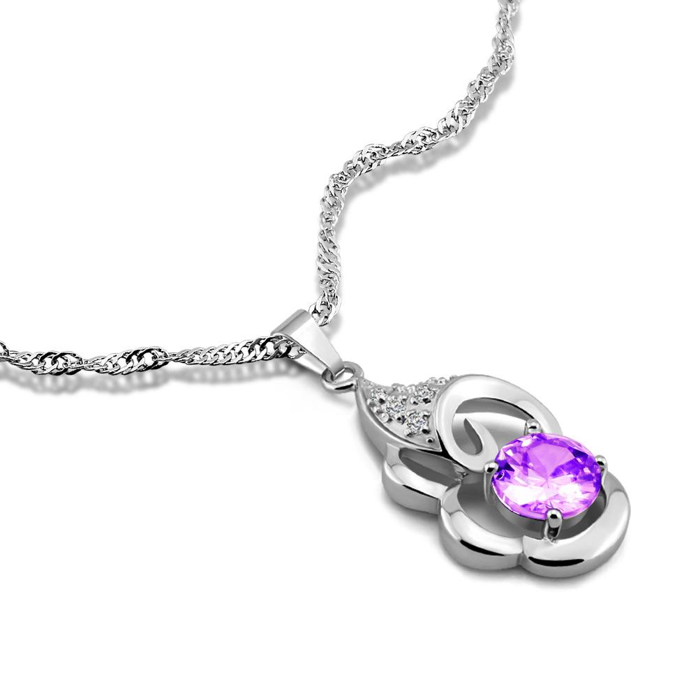 

Purple Zircon Pendant Necklace Women S Electroplated Platinum Water Wave Chain Collarbone Neck Chain Jewelry фиолетовый