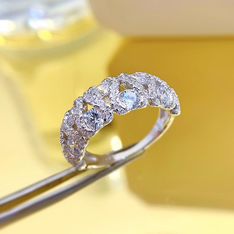 Luoxi Temple Jewelry 925 Sterling Silver Ring with Zircon, White Diamond, and Red Diamond - European & American Fashion Band for Women