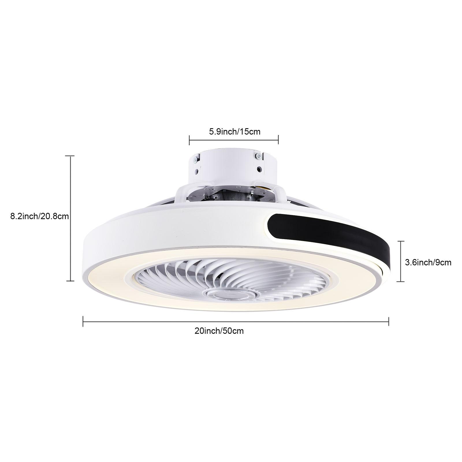 

20-дюймовый современный круглый потолочный вентилятор, светодиодная люстра для скрытого монтажа с пультом дистанционного управления и невидимыми лопастями, низкий напольный потолочный светильник 36-48W&110-120V