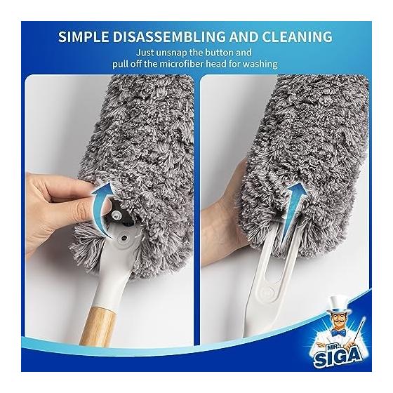 MR.SIGA Lint-Free Dust Remover Bamboo Handle Replaceable Head Washable Microfiber Duster for Home Cleaning