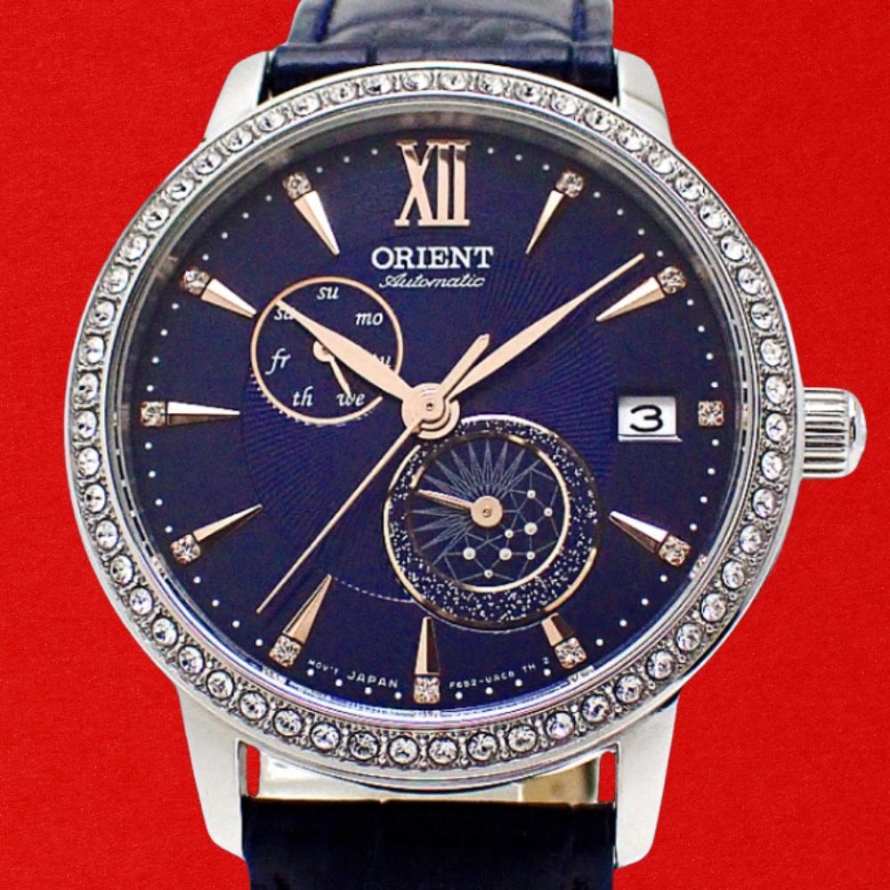 ORIENT Sun & Moon RA-AK0006L10A Automatic Navy Dial Crystal 36mm Box & Papers Used