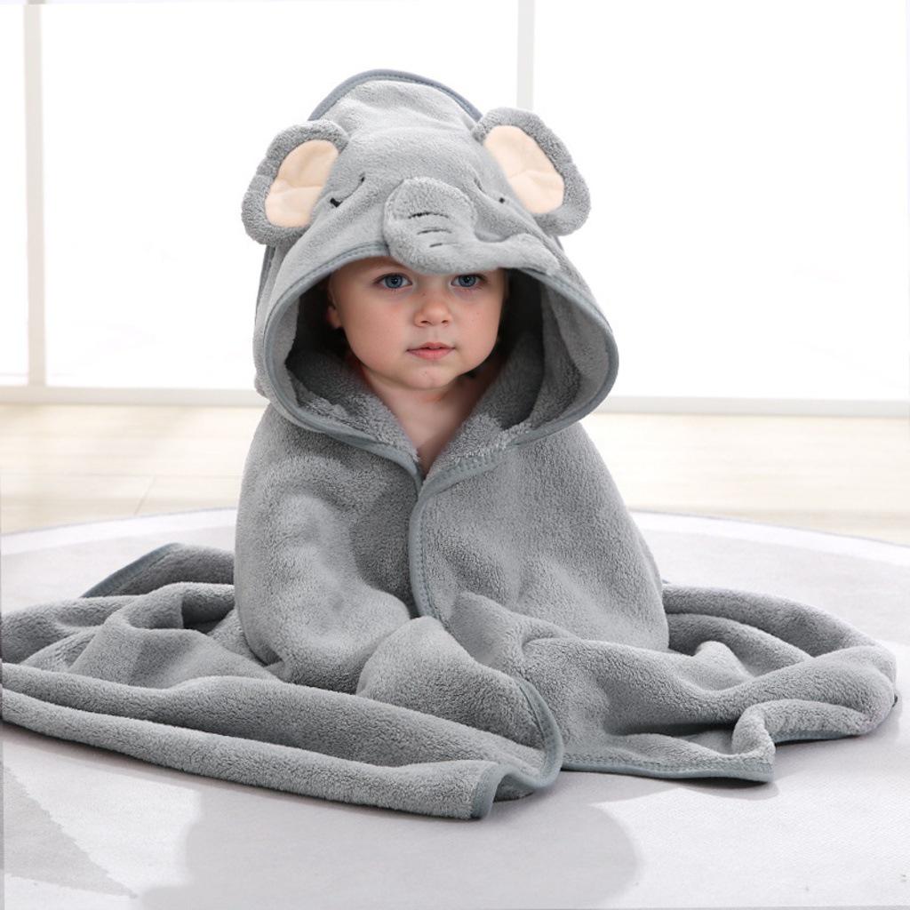 Cartoon Hooded Baby Swaddle & Bath Towel - Coral Fleece, Absorbent, Embroidered, Newborn To Toddler