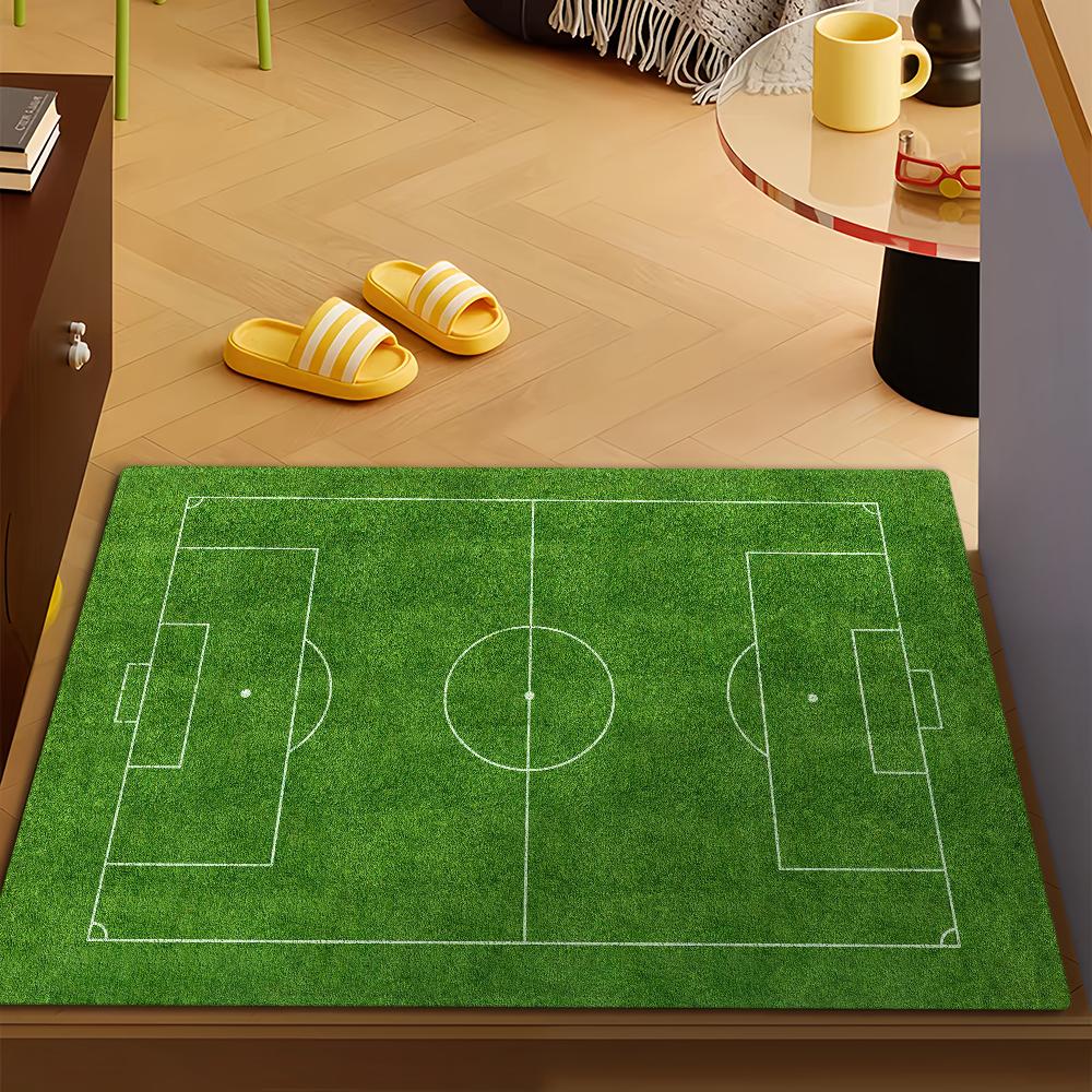Green Football Pitch Footbal Field Bath Microfiber Decorative Versatile Flannel Floor Door Mat Quick Dry Absorbent Non-slip Sole
