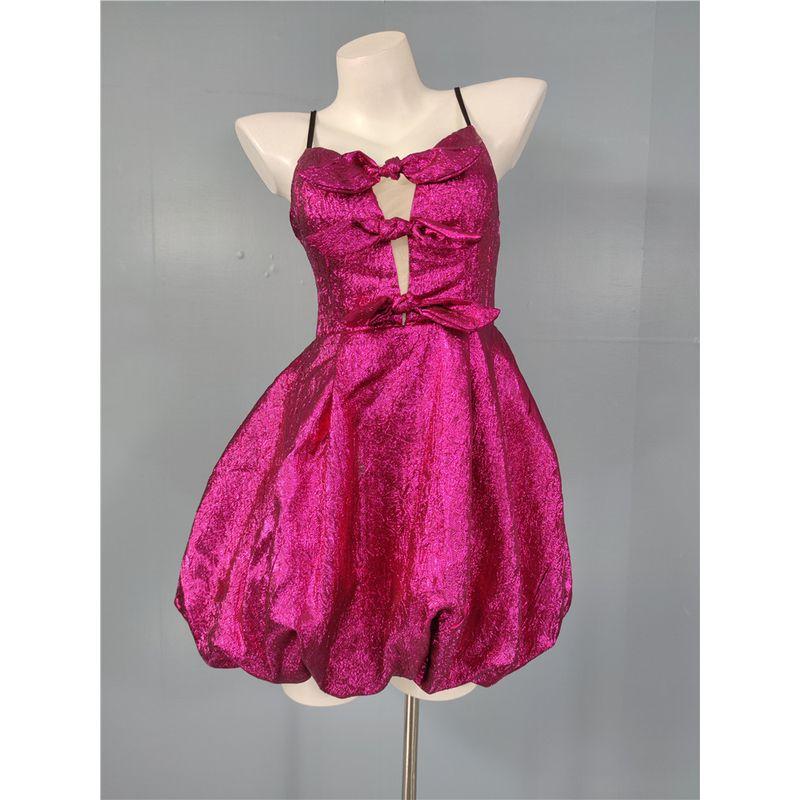 

Французский стиль Атмосфера Ежегодная встреча Вечеринка Стиль Слинг Яркий шелк Омолаживающий Бант Сетка Перспектива Пышные Маленькие Гостевые платья Rose Red L