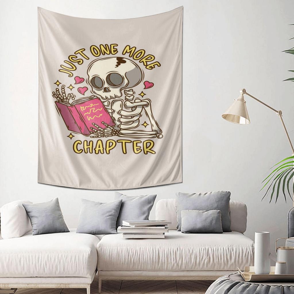 Cute Skeleton Reading Tapestry Book Pattern Bedroom Decor Cozy Home Essential
