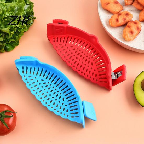 Durable Silicone Draining Tool Pot Edge Strainer, Clip-on Kitchen Colander for Pasta Vegetables, Strainer Non Slip Drainer with Drip Guard,