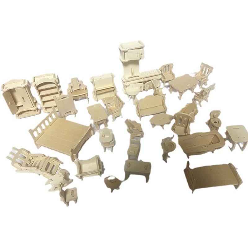 Mini Meble 34-elementowy Zestaw Modelowy Dom dla Lalek DIY Symulacja Dekoracja Domu