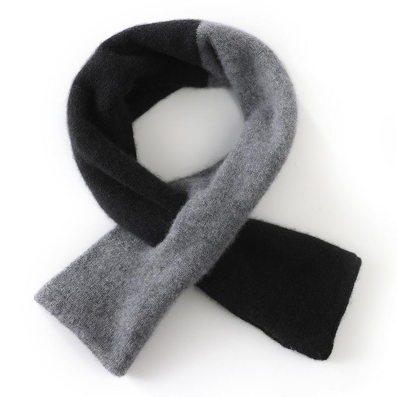 100% Wool Scarf Women Short Style Neck Protection Warm Autumn Winter Perforated Versatile Color-blocked Knitted Small Scarf