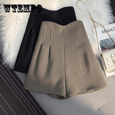 Conceal Back Zipper Pleated Wide Leg Shorts Women Summer Casual Cool Black Short Pants Loose Streetwear Woman Clothes