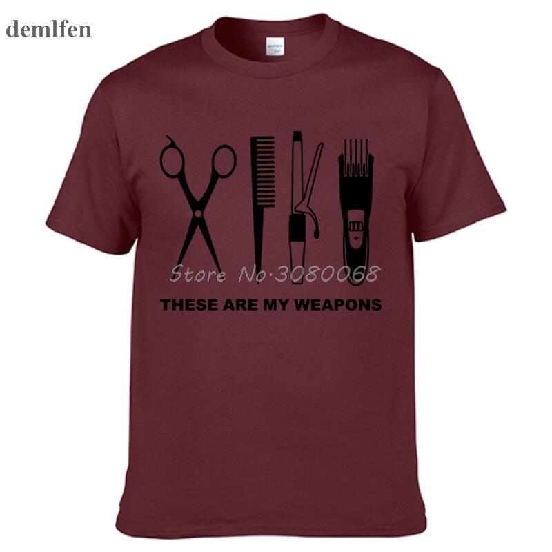 Odzież Letnia Moda Fryzjer T-shirt Męski Krótki Rękaw Bawełna Barber Broń T-shirt Topy