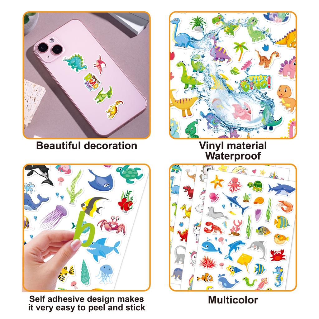 5 Sets of Stickers for Boys and Girls, Children's Water Cups, Window Stickers, DIY Cute Animals, Unicorns and Dinosaurs