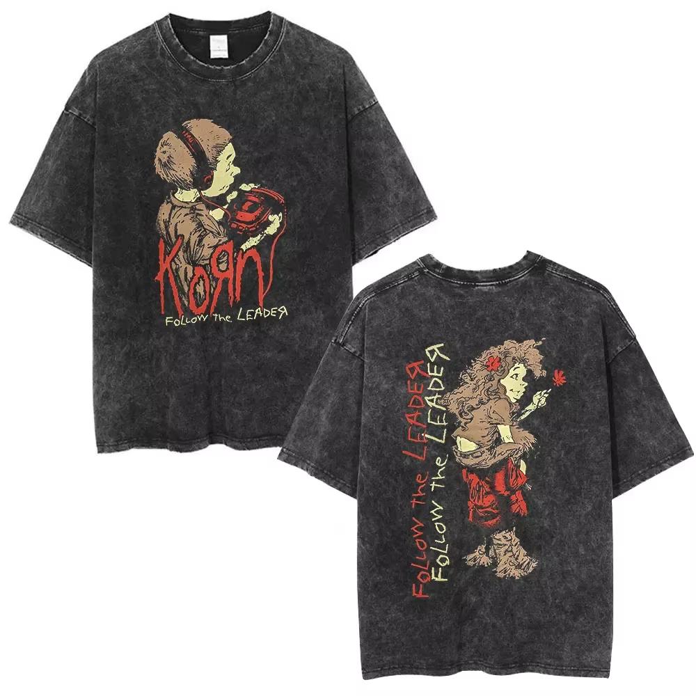 Sommer-Heißverkauf Gewaschen Vintage Korn Tour 2026 Merch T-Shirt Unisex Gothic Rock Popmusik T-Shirt Y2k Baumwolle Übergroße T-Shirts