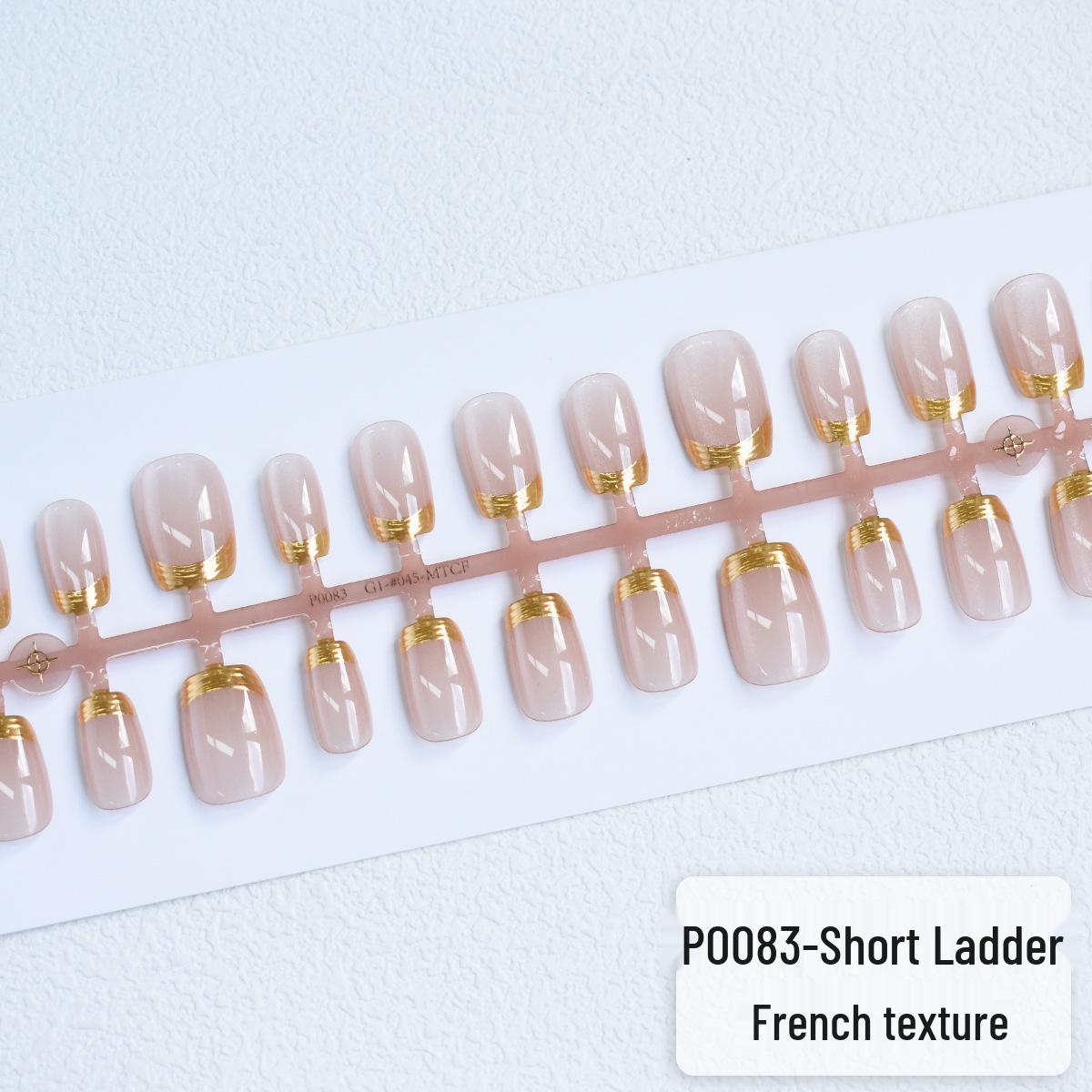 

30-Piece Handmade Wearable Golden Stripe French Cat Eye False Nail Tips