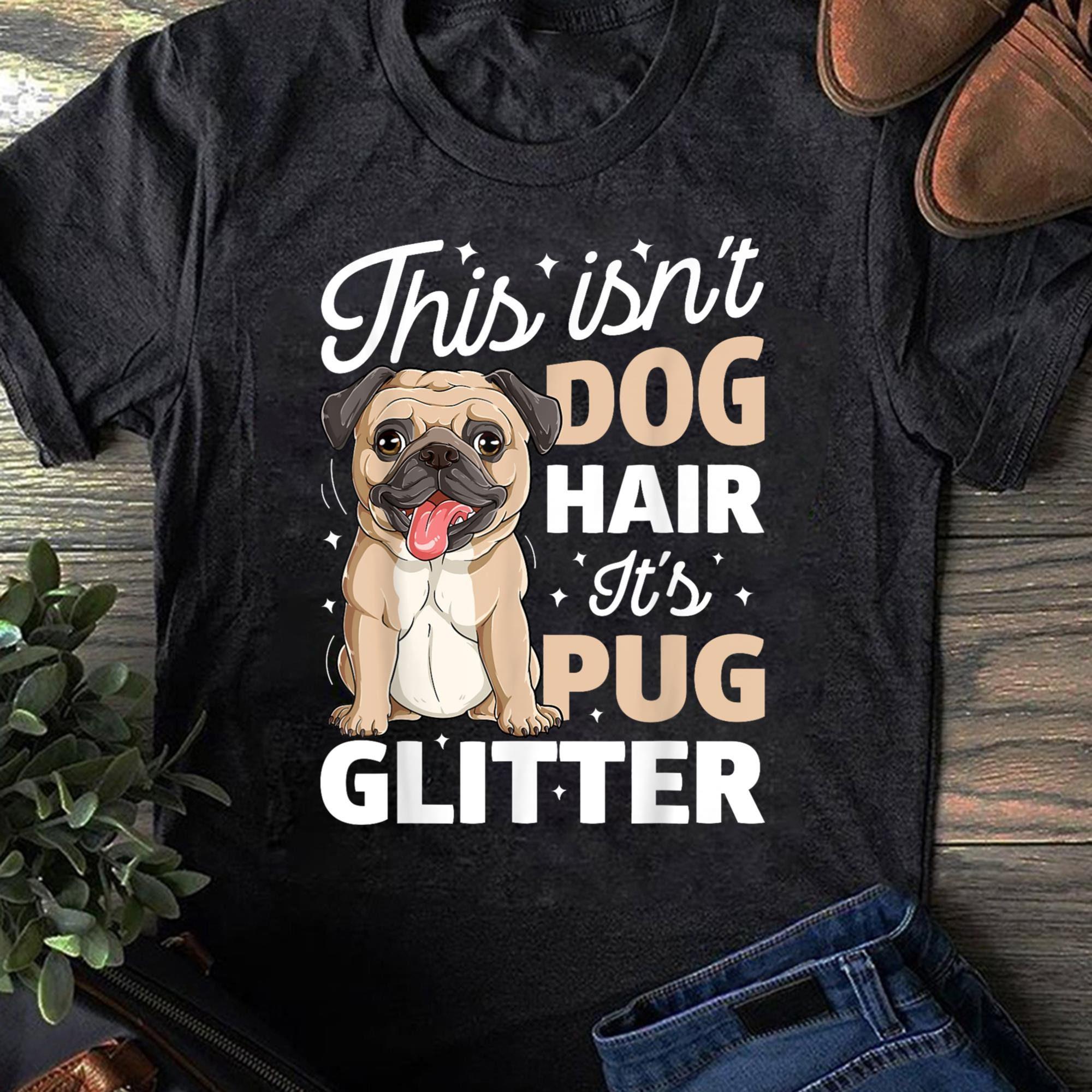 Pug Glitter Women T-Shirts Funny Dog Lover Tees S чёрный