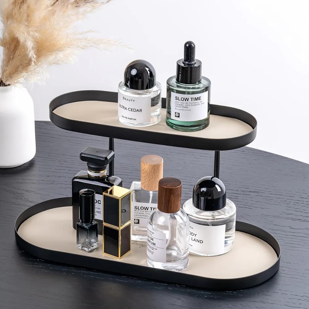 Perfume Organizer Rack Double Layer Rustproof Strudy Showcase Rack Livingroom Decoration Nordic Perfume Cosmetic Organizer Shelf