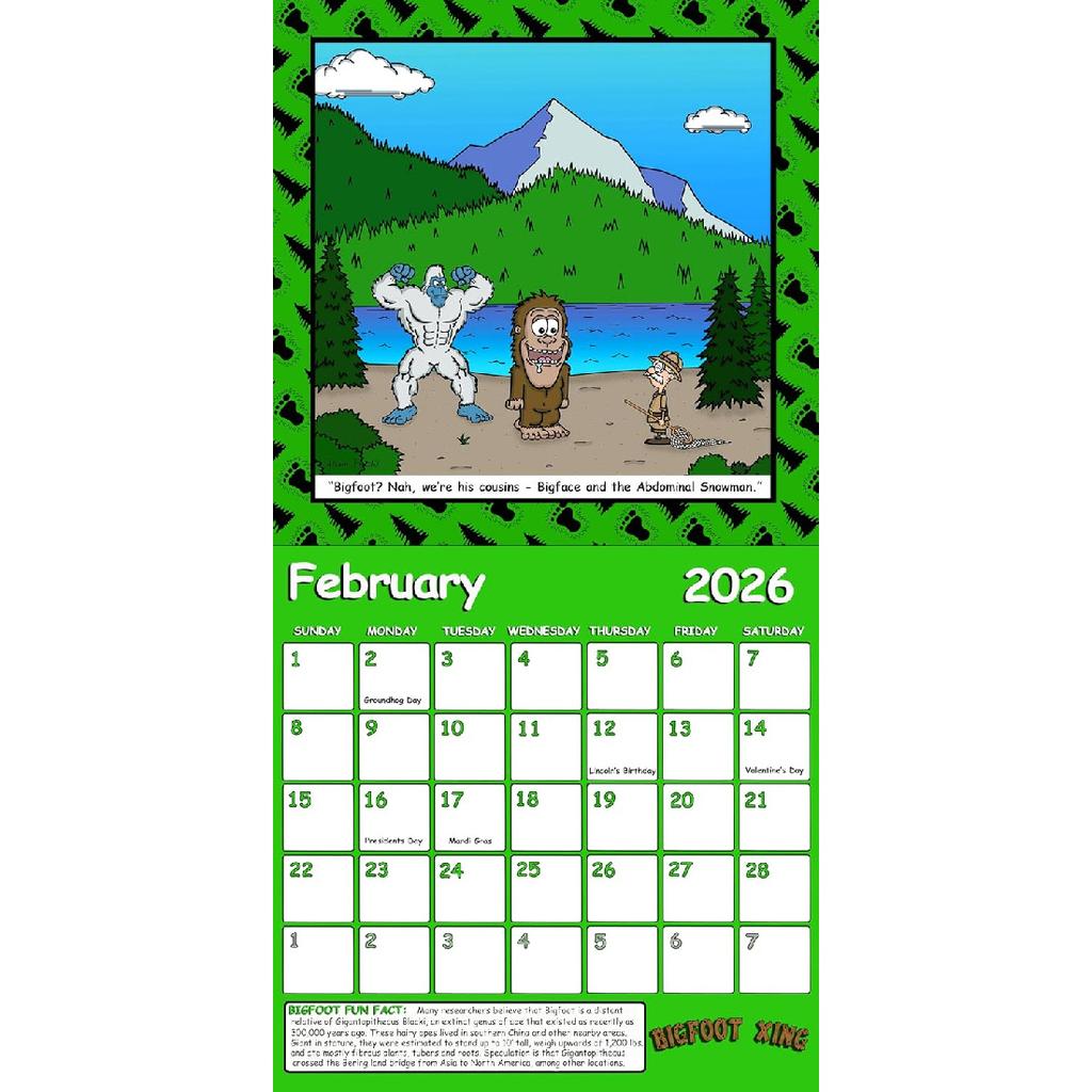 2026 Bigfoot Calendar - Bigfoot XING, Sasquatch, Yeti 12 Month Wall Calendar