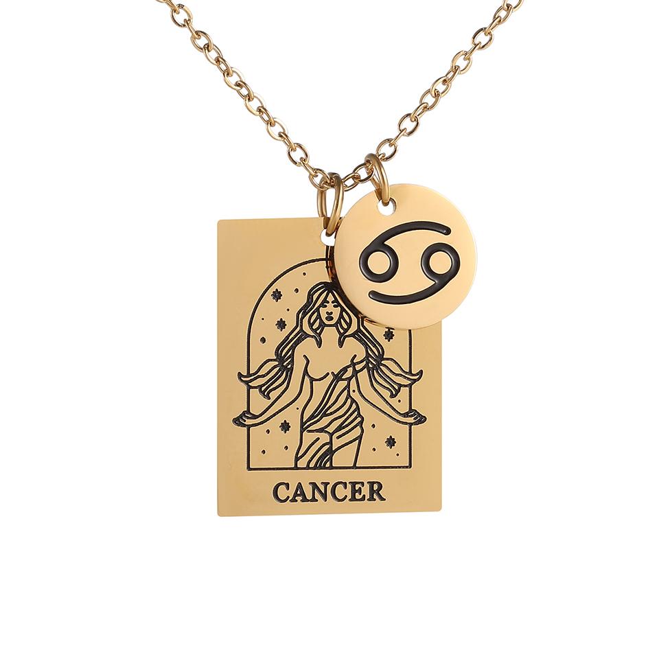 Htpwe Stainless Steel Twelve Zodiac Signs Pendant Necklace Women's Plated 18k Gold Couple Holiday Gift Necklace Party Zircon