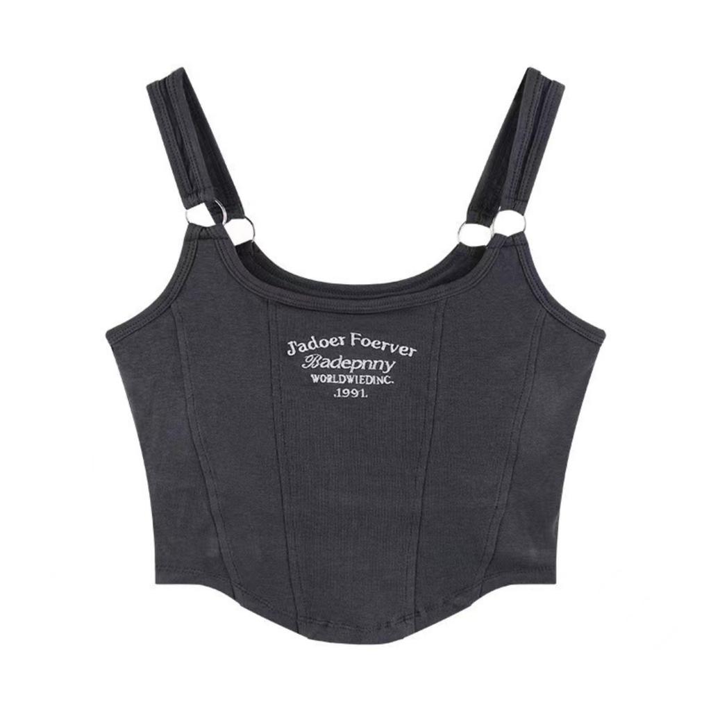 Small Camisole With Bra Pad Undershirt Female Senior Sense Letters Embroidery Thin Inner Slim Outer Wear Spicy Girl Desire Tops