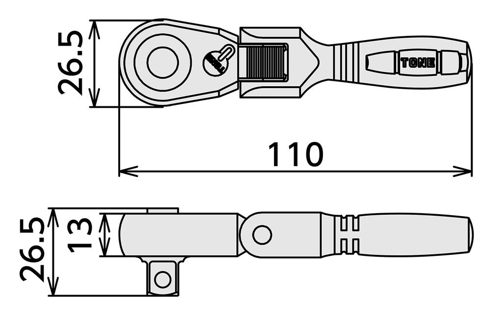 TONE Short Ratchet Handle Drive Swing-Neck (Hold Type), RH3FHS, 9.5mm (3/8")