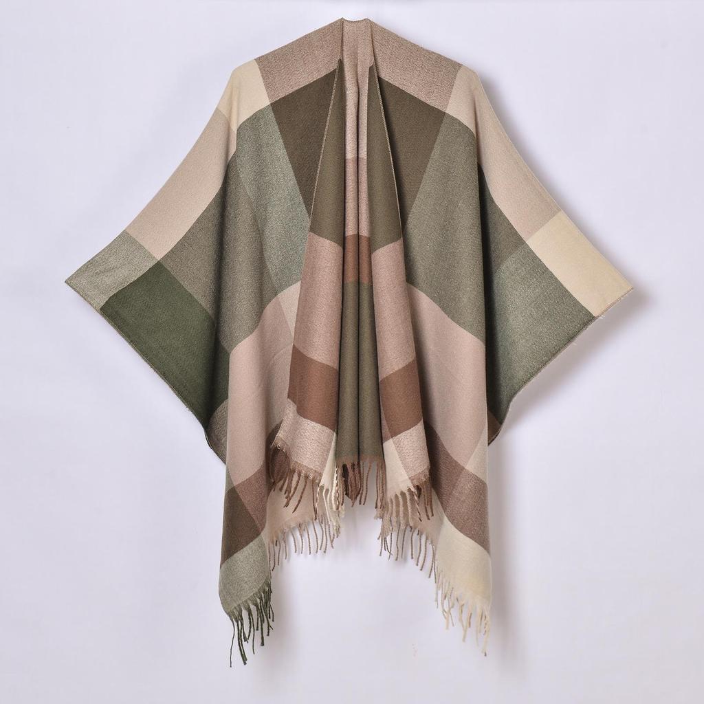 Women's Autumn/Winter Plaid Jacquard Tassel Shawl Scarf Cape
