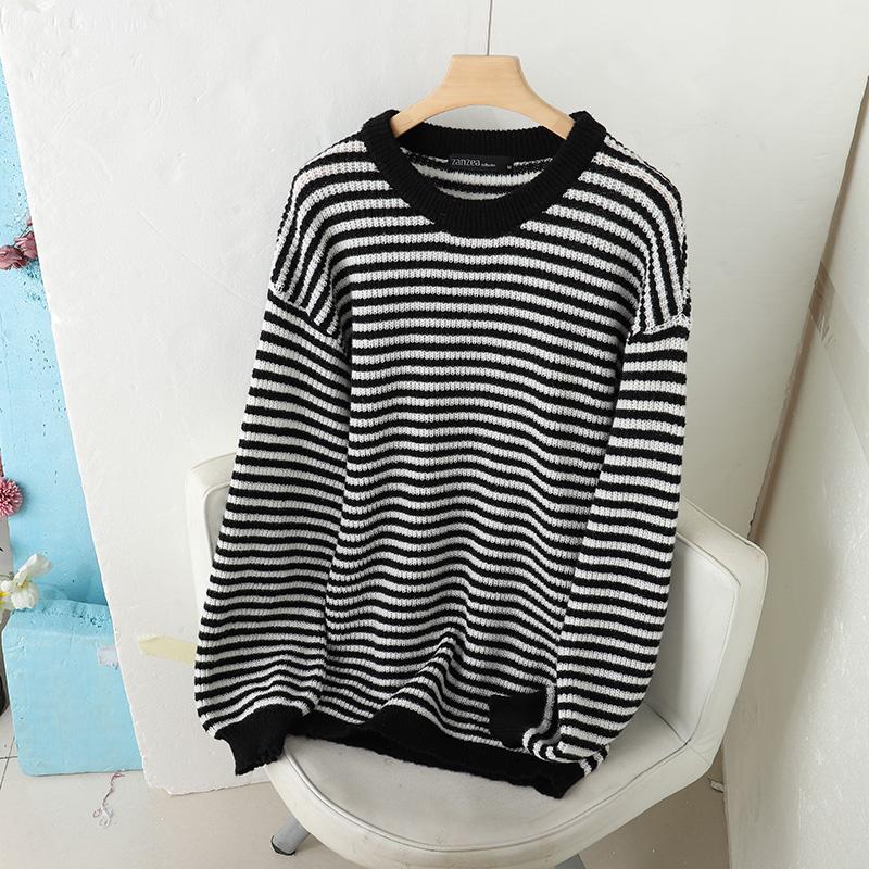 VONDA Women Jumpers Long Sleeve Striped Knitted Pullover Sweaters Knitwear