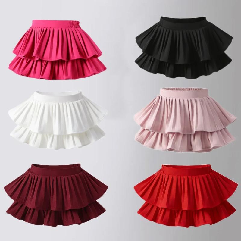 School Girls Dance Layered Tutu Skirt Elastic Waist Pleated Skirt Kids Performance Daily Wear Casual Party Outfit Ruffle Skirts