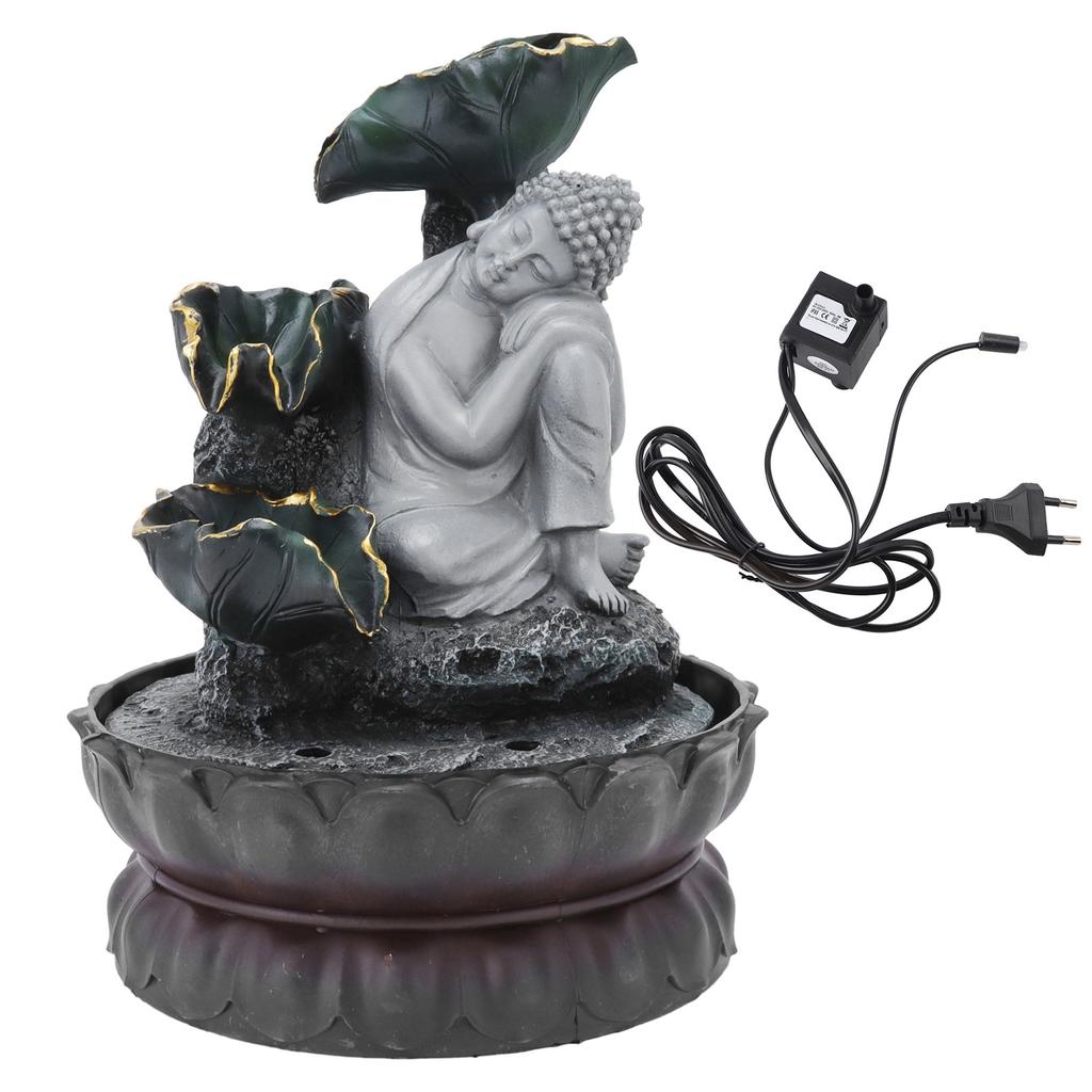 Sitting Sleeping Buddha Statue Water LED Fountain Ornaments for Home Office Desktop DecorEU Plug