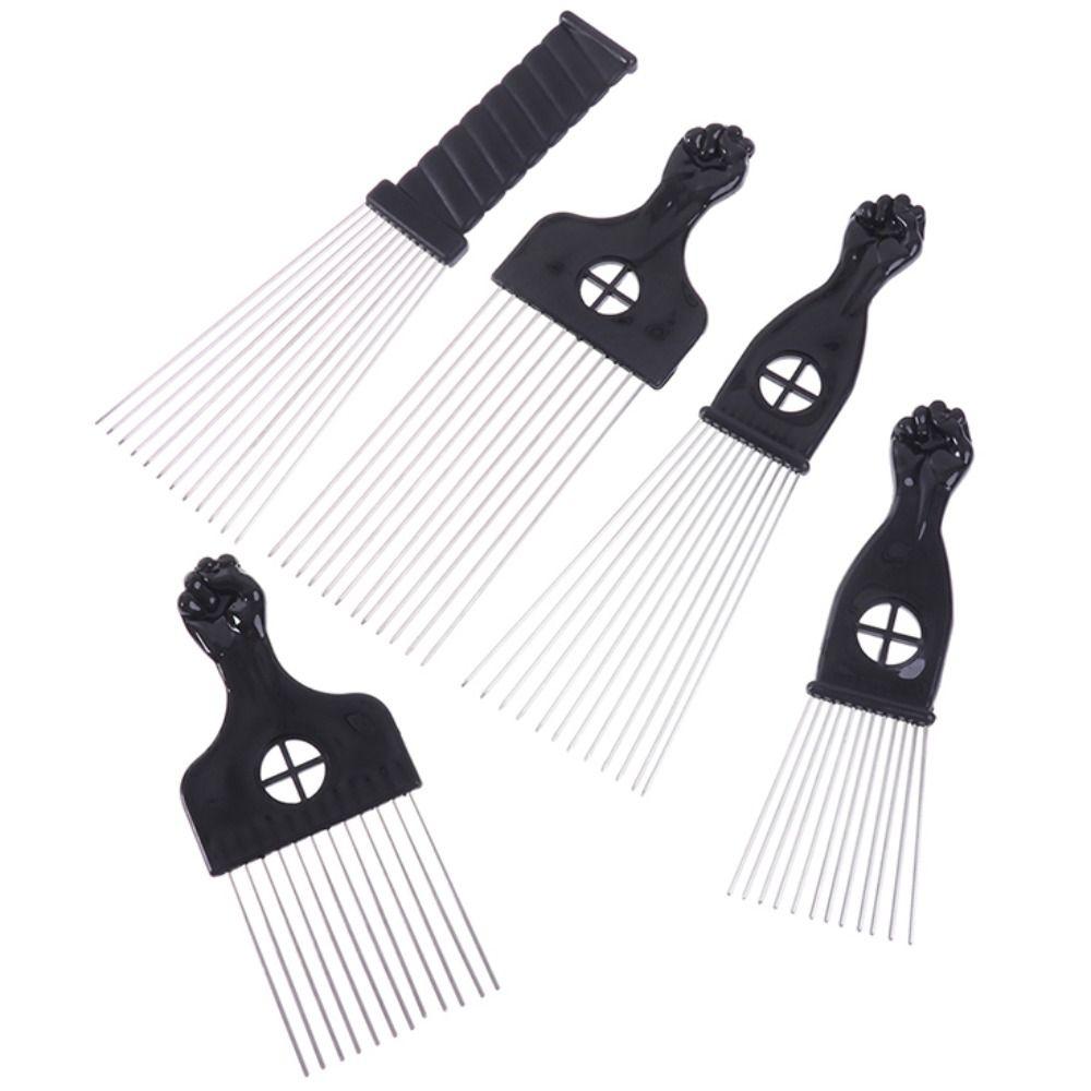 Professional Afro Metal Comb Black Fist American Pick Hair Combs African Hair Pik Comb Brush  Salon