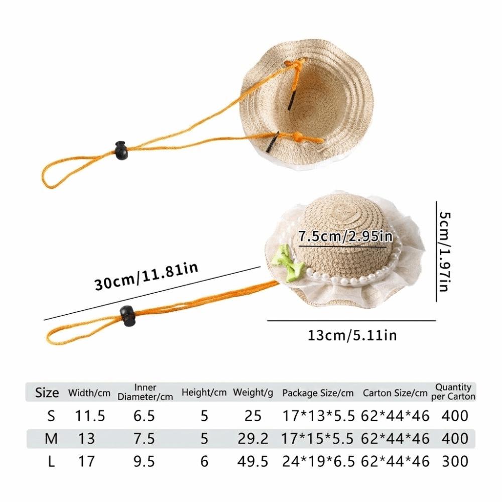 

Breathable Cat Headwear Pearl Detail Pet Sun Hat Straw Weave Pet Hat Photo Styling S-Bow