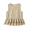 Women Sleeveless Linen Cotton Tank Top Casual Loose Fit Ruffle Hem Layered Blouse Round Neck Lightweight Summer Vest Shirt