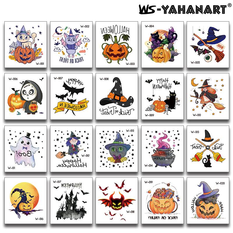 

Хэллоуин мультяшный стикер лица татуировки наклейки, милая тыква смешная водонепроницаемая татуировка наклейки opp packaging