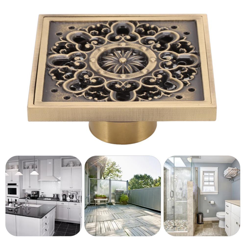 Square Shower Drain Kit 10 x 10 cm / 3.94 x 3.94 in Drain Strainer Antique Floor Strainer Kitchen