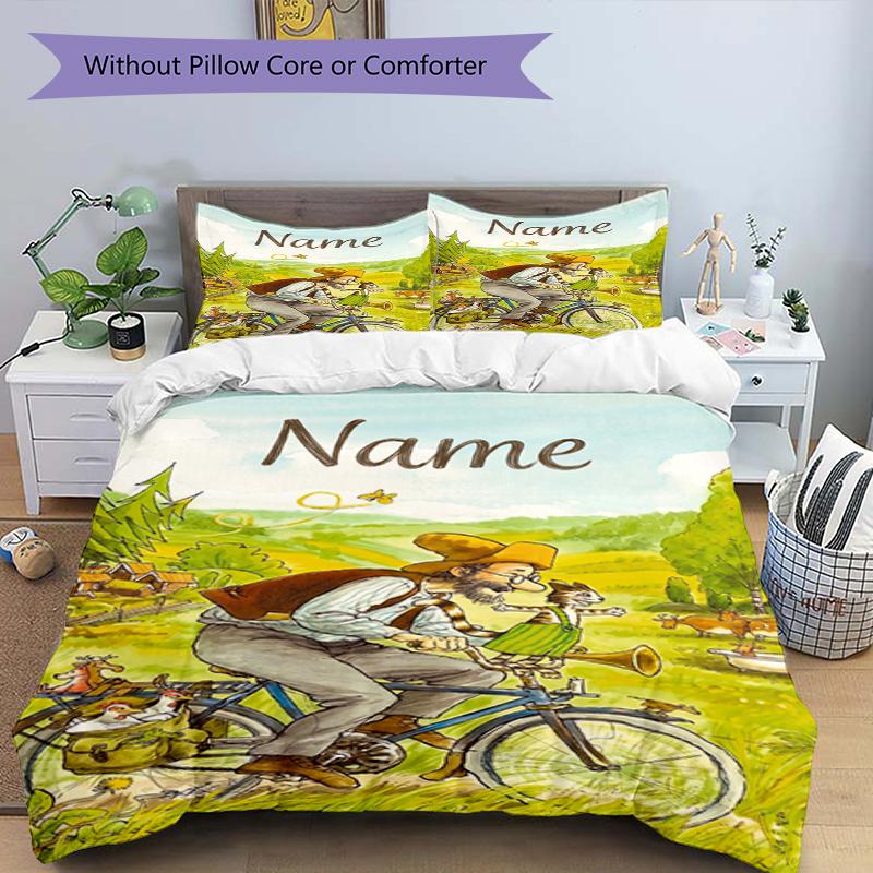 3Pcs Custom Name Pettson Findus Bedding Set Duvet Cover Closure Includes 1Duvet Cover 2Pillowcases Soft And Comfortable For All Seasons
