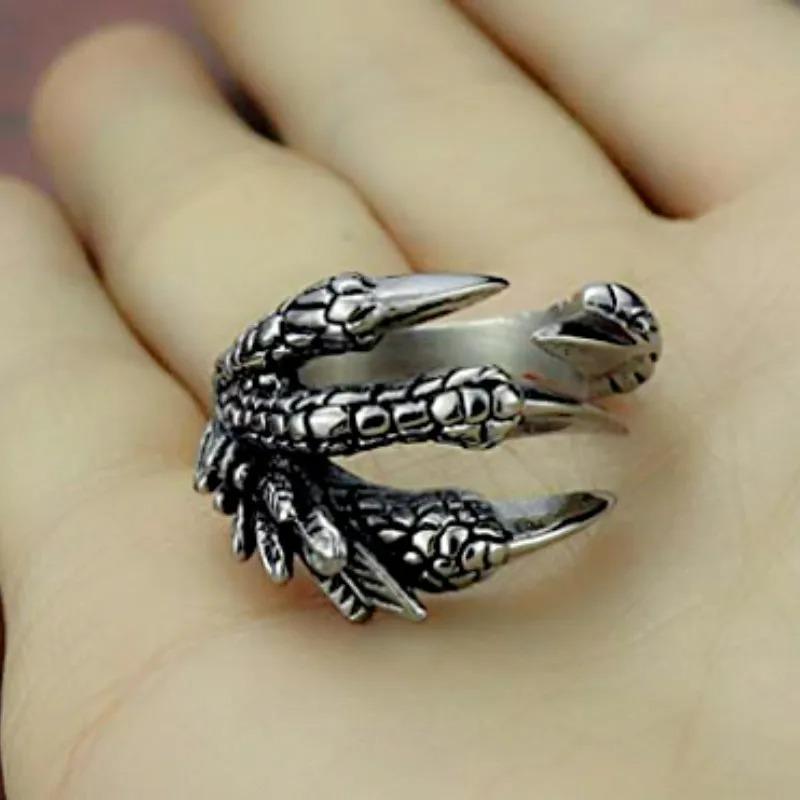 Edelstahl Vintage Silber Drachenkralle Verstellbarer Öffnungsring Tibetisches Silber Adler Tierringe für Männer Frauen Punk Schmuck